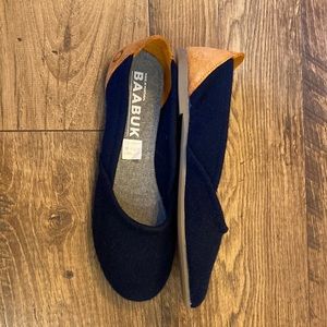 Women's Navy Wool Flats with Tan Suede Heel